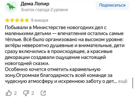 Отзыв о Министерстве новогодних дел на Яндекс Картах, оценка 5 из 5 (скриншот 24)